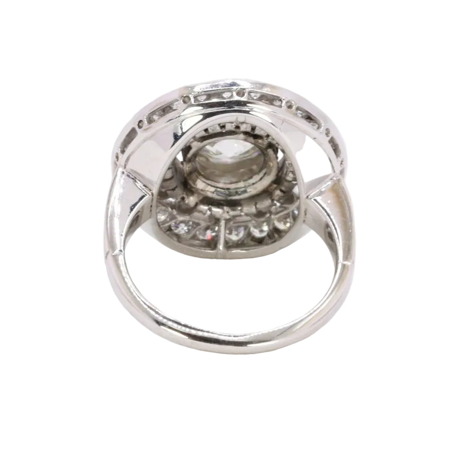 Bague cible double entourage diamants taille ancienne 2 carats - Castafiore