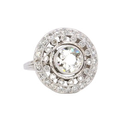 Bague cible double entourage diamants taille ancienne 2 carats - Castafiore