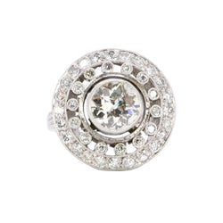 Bague cible double entourage diamants taille ancienne 2 carats - Castafiore