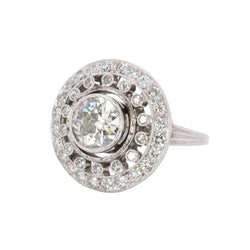 Bague cible double entourage diamants taille ancienne 2 carats - Castafiore