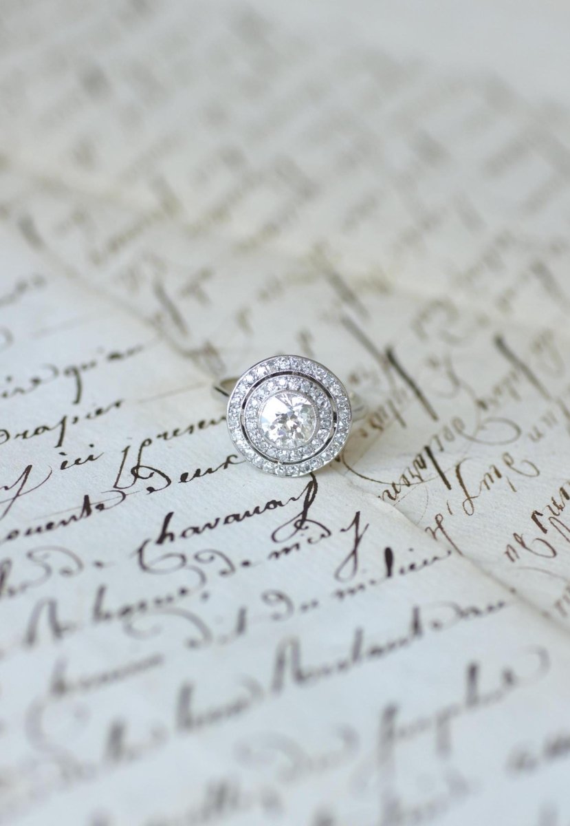 Bague Cible Ronde Art Deco Diamants 1,97 Cts - Castafiore