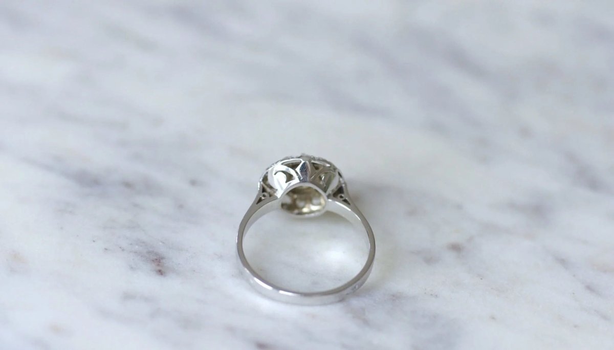 Bague cible ronde Art Déco diamants - Castafiore