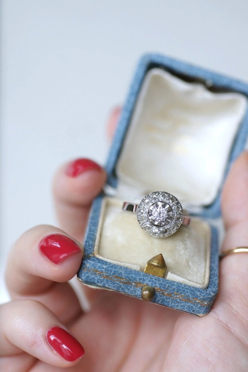 Bague cible ronde Art Déco diamants - Castafiore