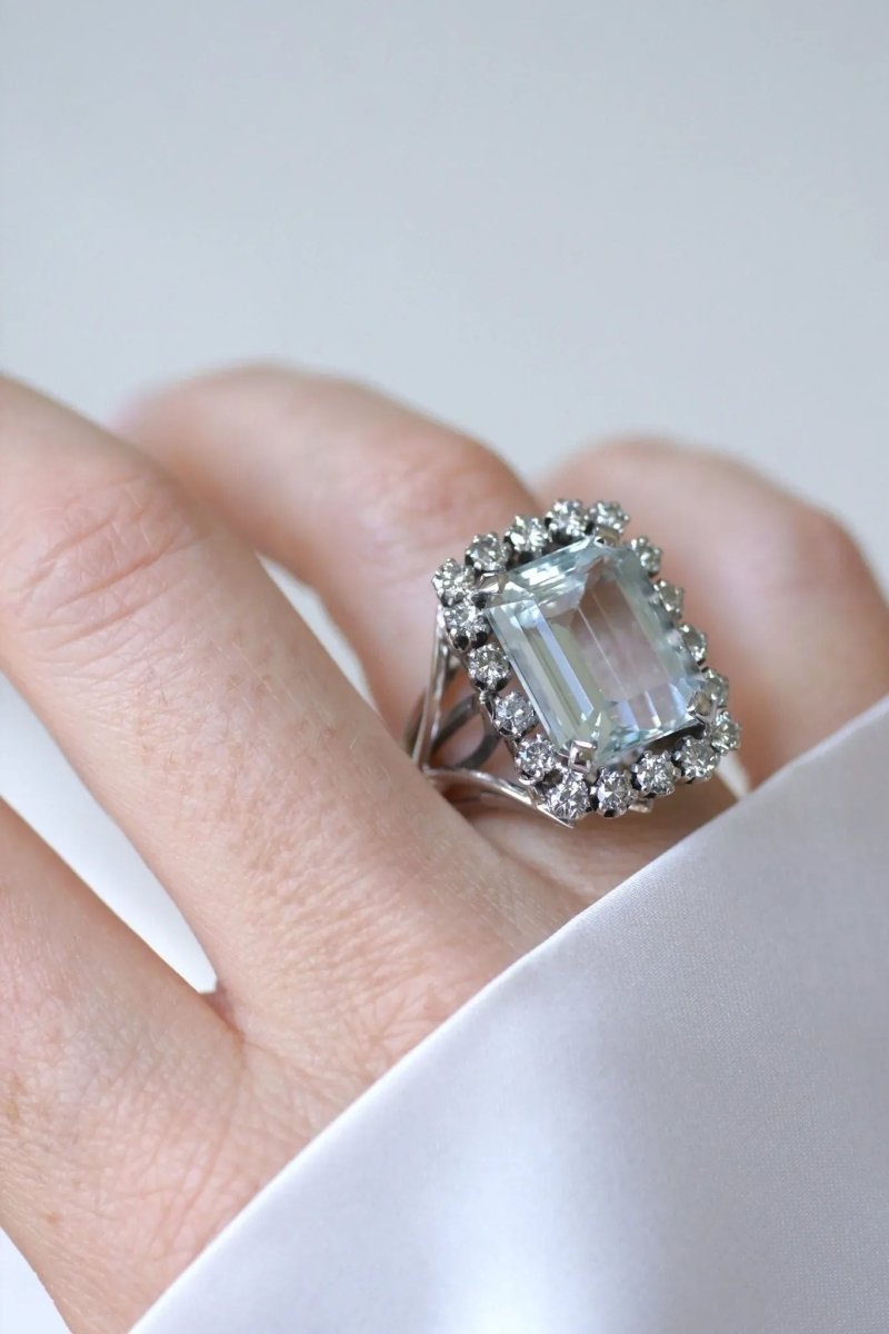Bague Cocktail Aigue Marine et Diamants - Castafiore