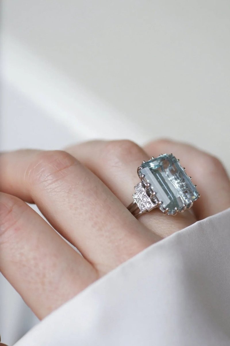 Bague Cocktail Aigue marine et diamants - Castafiore