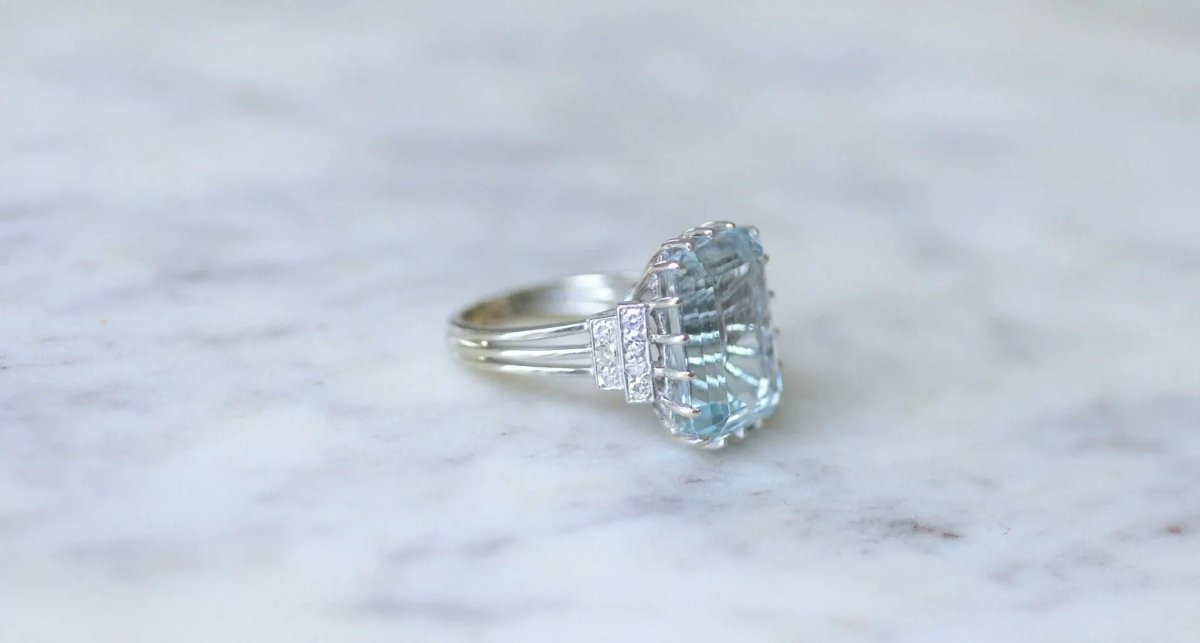 Bague Cocktail Aigue marine et diamants - Castafiore