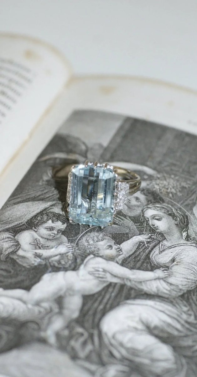 Bague Cocktail Aigue marine et diamants - Castafiore