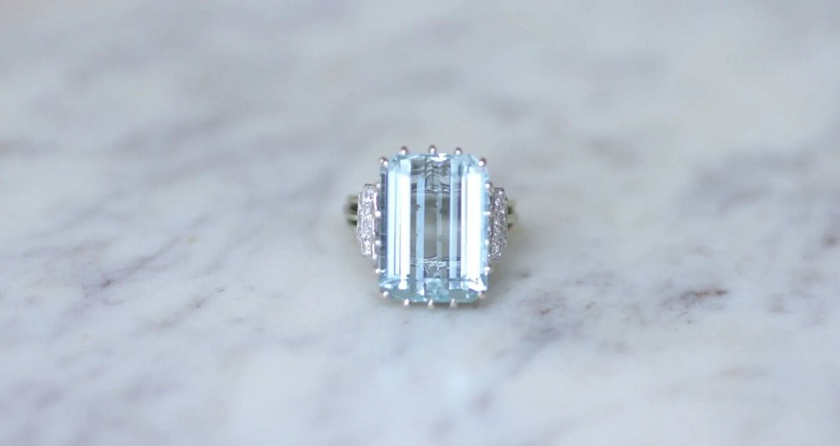 Bague Cocktail Aigue marine et diamants - Castafiore