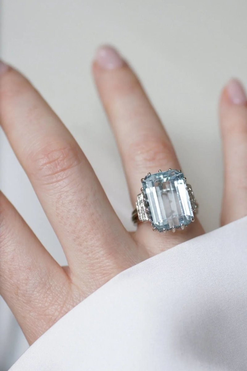 Bague Cocktail Aigue marine et diamants - Castafiore