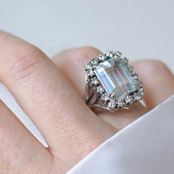 Bague Cocktail Aigue Marine et Diamants - Castafiore