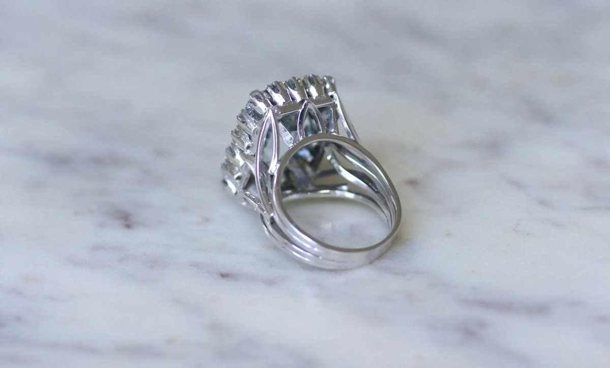 Bague Cocktail Aigue Marine et Diamants - Castafiore