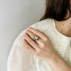 Bague Cocktail aigue - marine et saphirs en or rose - Castafiore