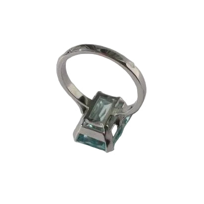 Bague Cocktail Aigue - marine rectangulaire 7 carats Platine - Castafiore