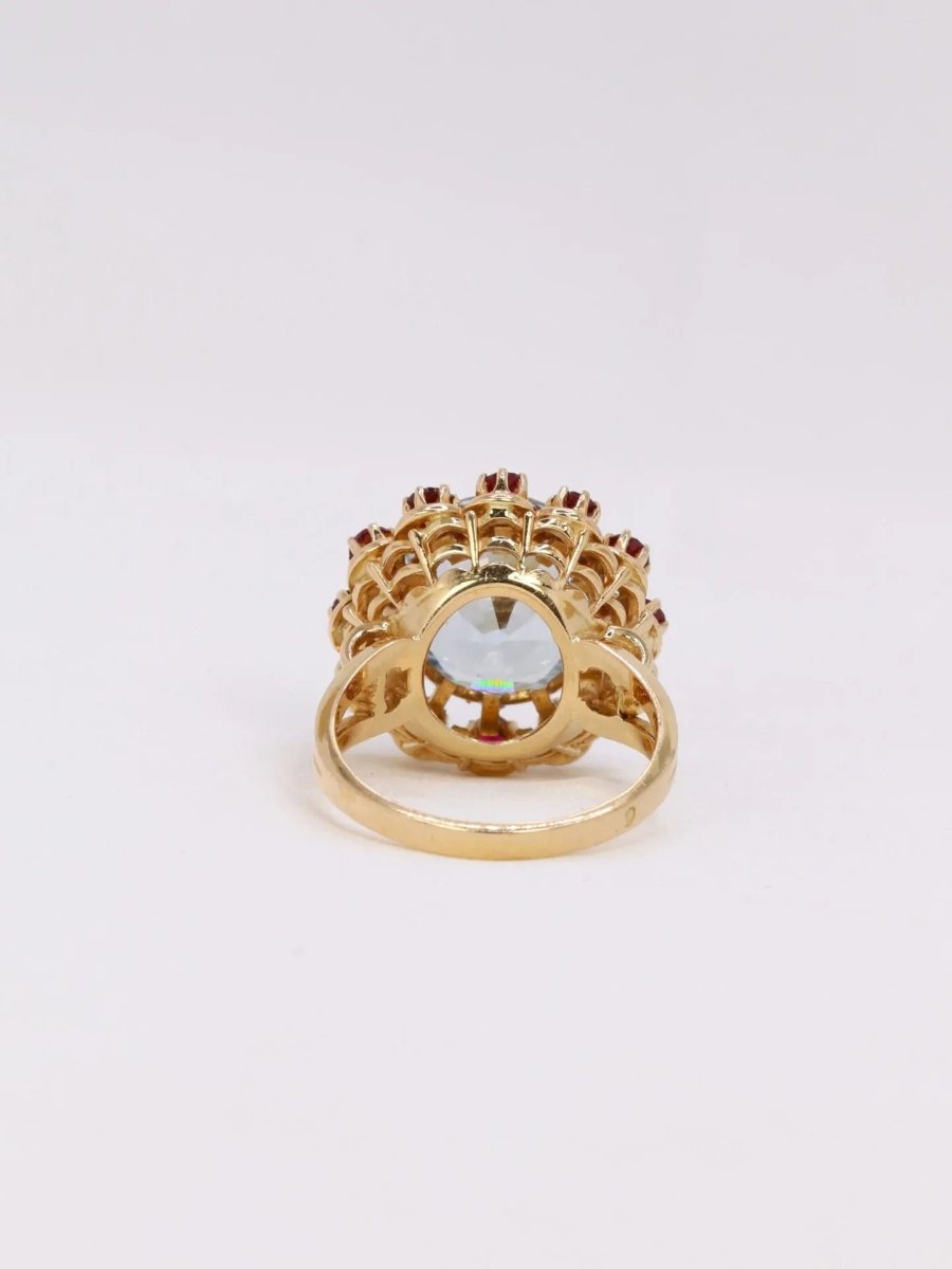 Bague cocktail aigue marine rubis - Castafiore