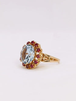 Bague cocktail aigue marine rubis - Castafiore