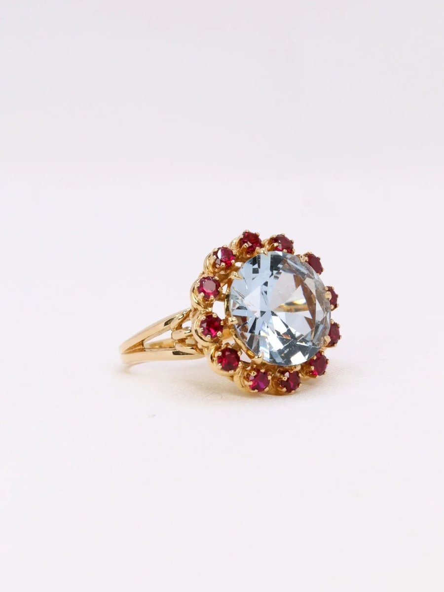 Bague cocktail aigue marine rubis - Castafiore