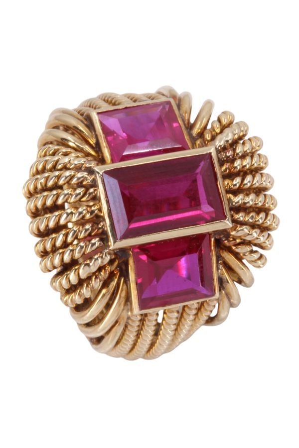 Bague Cocktail années en or jaune et rubis - Castafiore