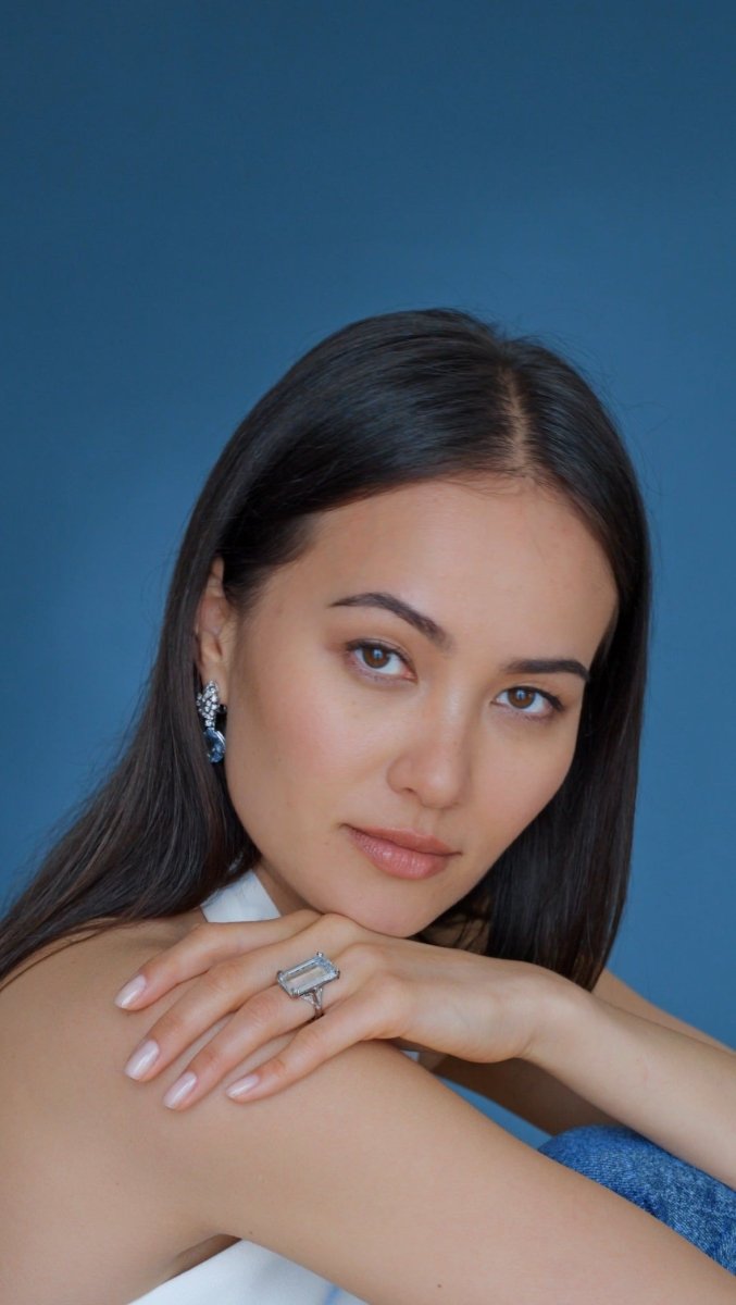 Bague Cocktail Art Déco Aigue Marine & Diamants - Castafiore