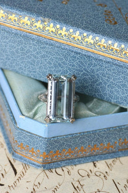 Bague Cocktail Art Déco Aigue Marine & Diamants - Castafiore