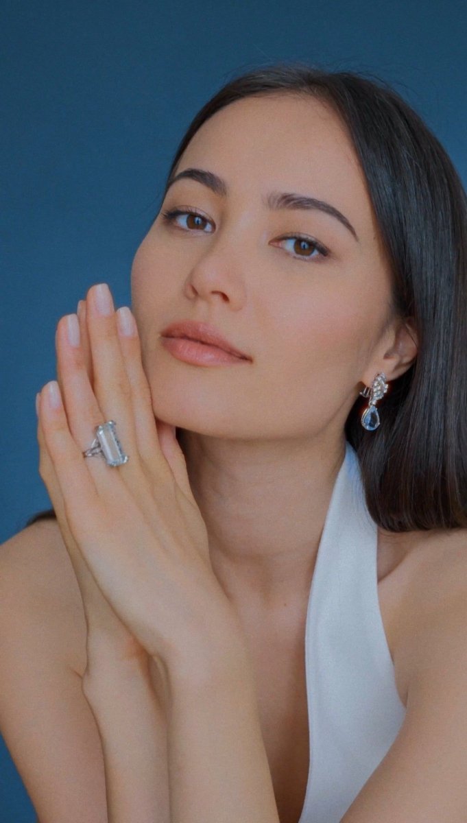 Bague Cocktail Art Déco Aigue Marine & Diamants - Castafiore