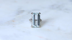 Bague Cocktail Art Déco Aigue Marine & Diamants - Castafiore
