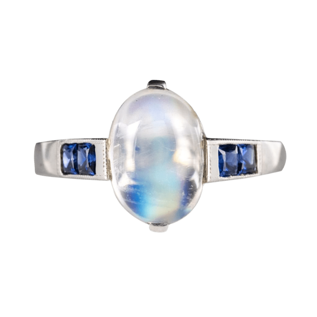 Bague Cocktail BAUME en or blanc, pierre de lune et saphirs - Castafiore