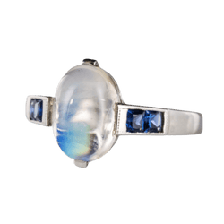 Bague Cocktail BAUME en or blanc, pierre de lune et saphirs - Castafiore