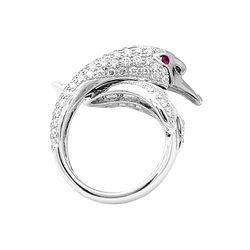 Bague Cocktail BOUCHERON "Cypris le Cygne" en or blanc, rubis et diamants - Castafiore