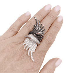 Bague Cocktail BOUCHERON "Cypris le Cygne" en or blanc, rubis et diamants - Castafiore