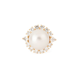 Bague Cocktail Boucheron en or jaune, perle et diamants - Castafiore