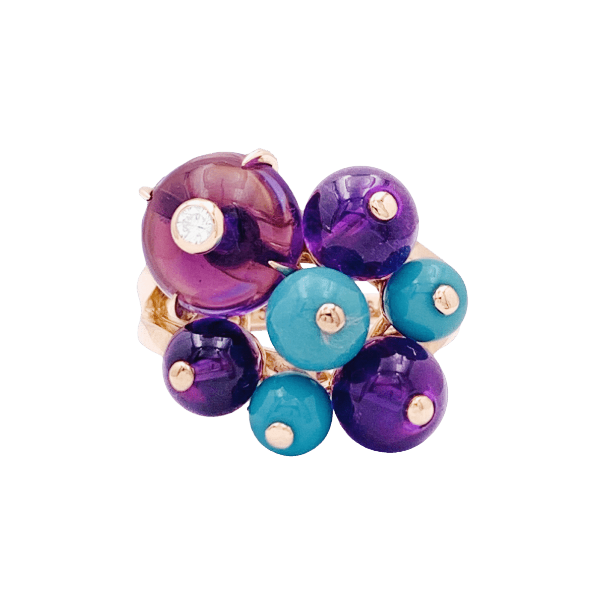 Bague Cocktail CARTIER "Délices de Goa" en or rose, améthyste, turquoise et diamant - Castafiore