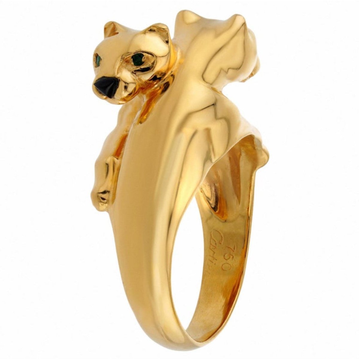 Bague Toi & Moi CARTIER Panthère en or jaune, émeraudes et onyx