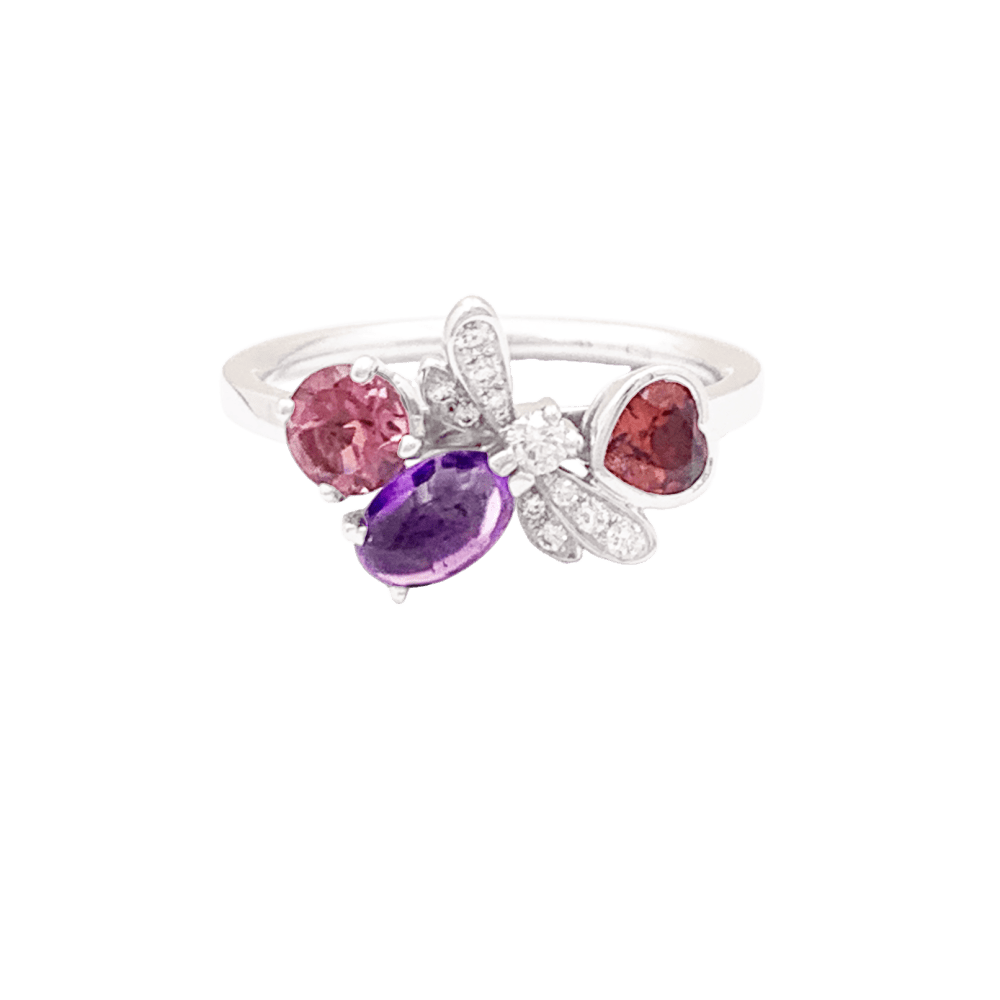 Bague Cocktail CHAUMET "Attrape - moi si tu m'aimes" en or blanc, améthyste, tourmaline, grenat et diamants - Castafiore