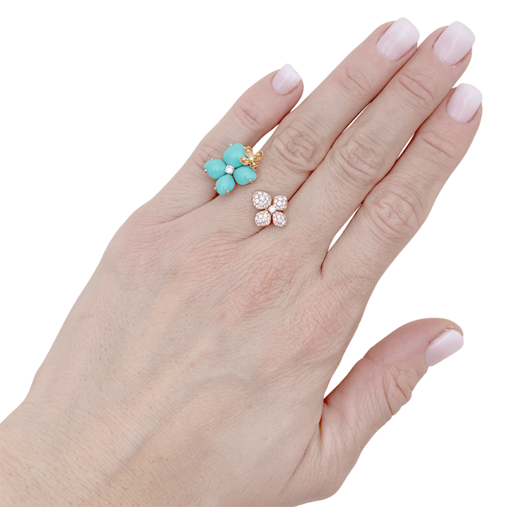 Bague Cocktail CHAUMET "Hortensia Eden" en or rose, turquoises et diamants - Castafiore
