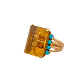 Bague Cocktail citrine et turquoises - Castafiore