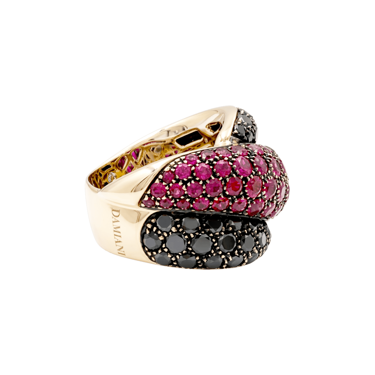 Bague Cocktail DAMIANI "Gomitolo" en or jaune, rubis et diamants - Castafiore