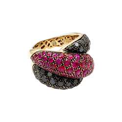 Bague Cocktail DAMIANI "Gomitolo" en or jaune, rubis et diamants - Castafiore
