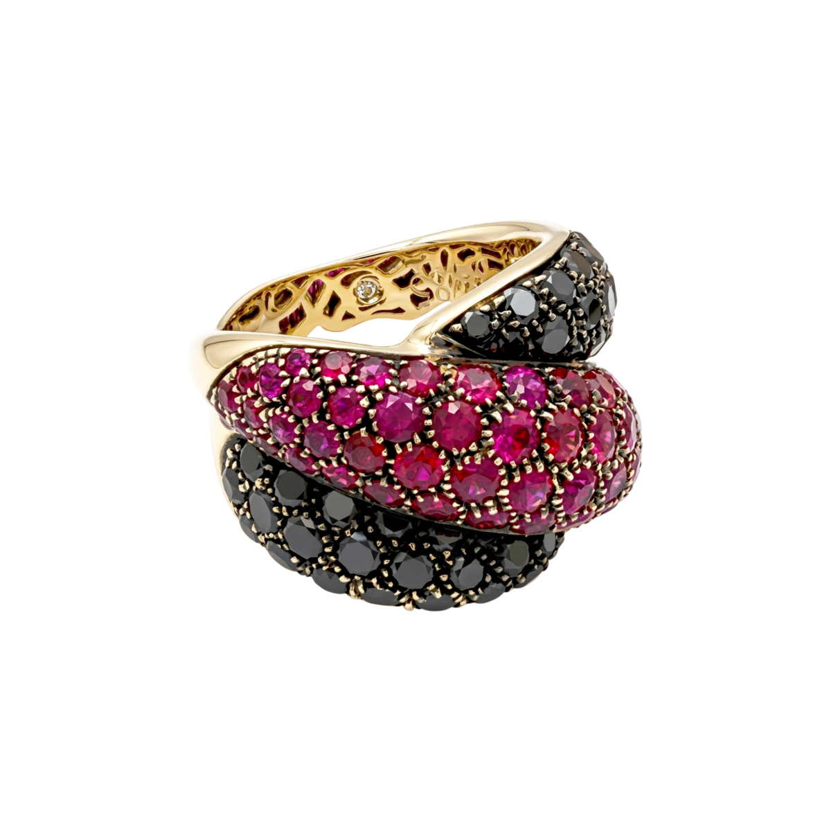 Bague Cocktail DAMIANI "Gomitolo" en or jaune, rubis et diamants - Castafiore