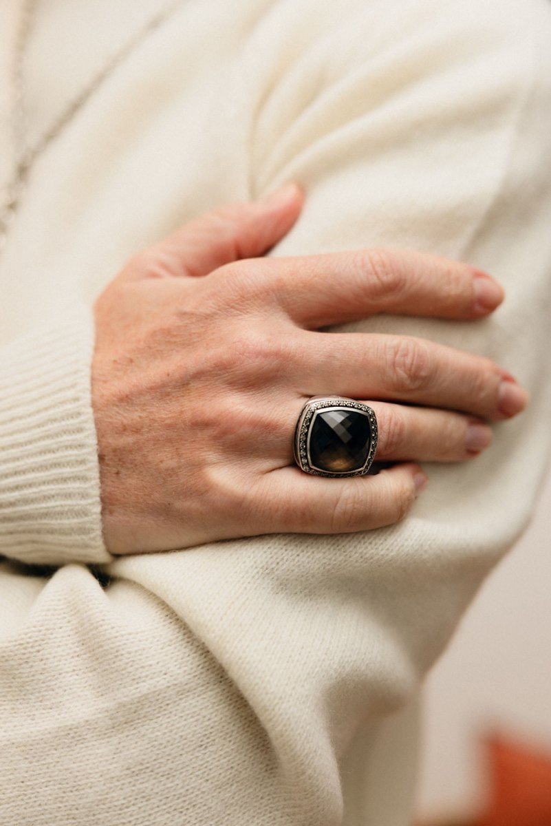 Bague Cocktail DAVID YURMAN "Albion" en argent, quartz et diamants - Castafiore