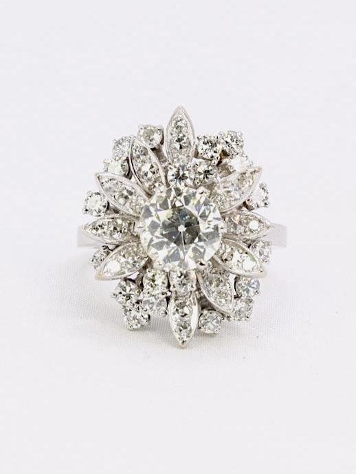 Bague cocktail diamants taille ancienne 3.98 carat - Castafiore