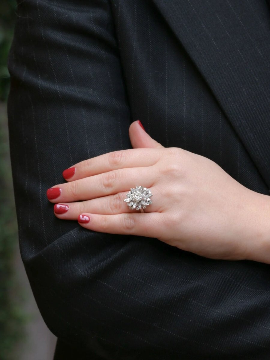 Bague cocktail diamants taille ancienne 3.98 carat - Castafiore