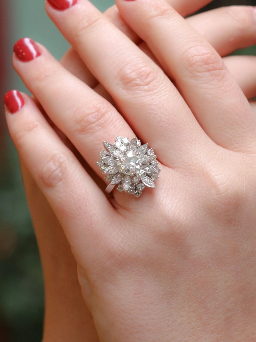 Bague cocktail diamants taille ancienne 3.98 carat - Castafiore