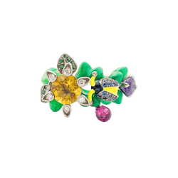 Bague Cocktail DIOR "Milly Carnivora" en or blanc, laque, citrine, améthyste, tourmaline, tsavorites, saphirs et diamants - Castafiore
