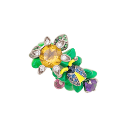 Bague Cocktail DIOR "Milly Carnivora" en or blanc, laque, citrine, améthyste, tourmaline, tsavorites, saphirs et diamants - Castafiore
