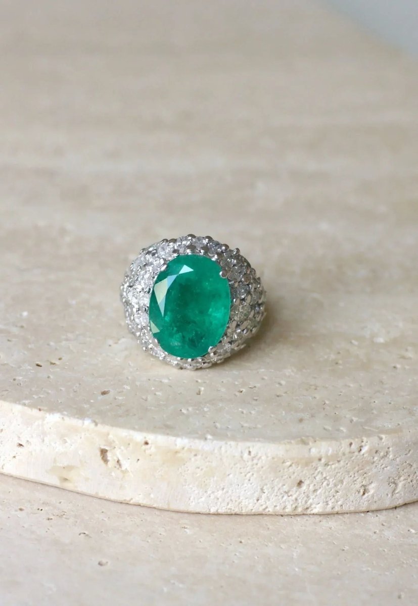 Bague Cocktail Emeraude Colombienne 11.53 Cts et Diamants - Castafiore