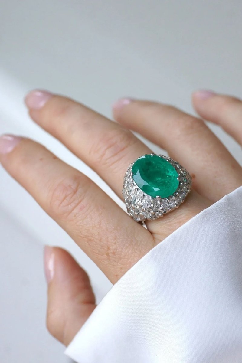 Bague Cocktail Emeraude Colombienne 11.53 Cts et Diamants - Castafiore