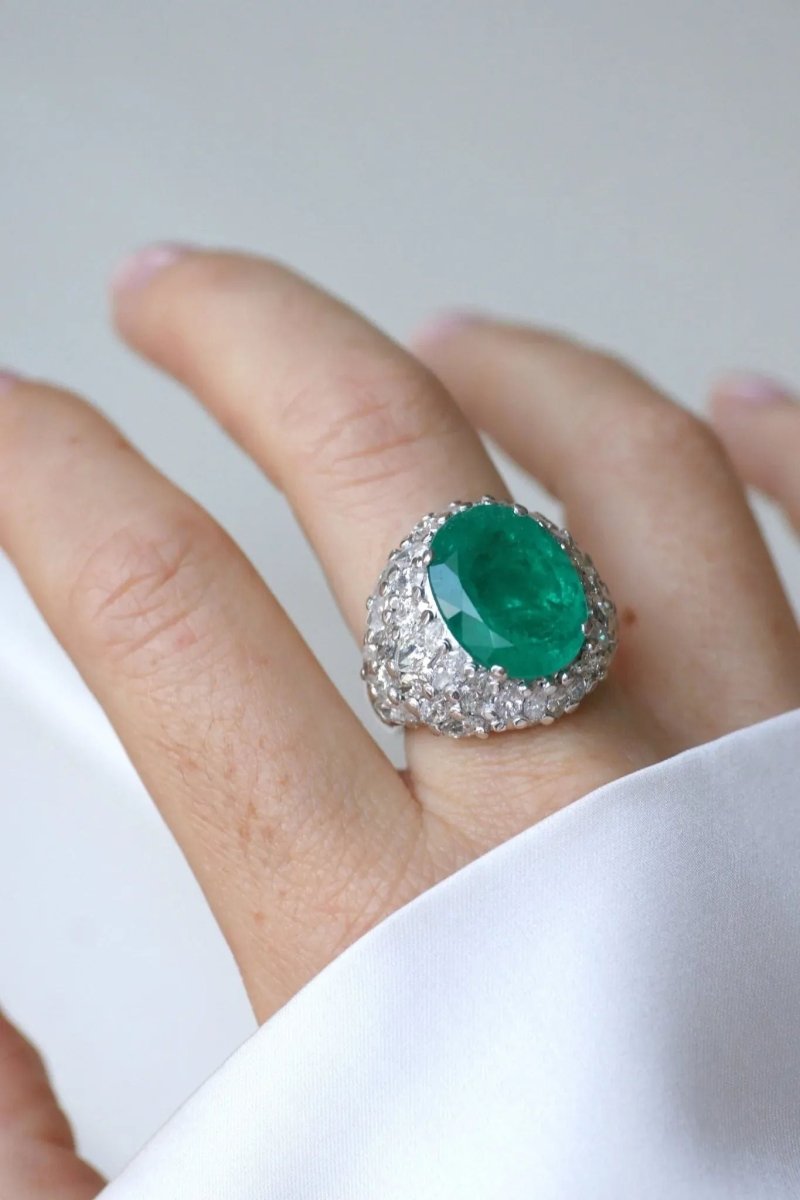 Bague Cocktail Emeraude Colombienne 11.53 Cts et Diamants - Castafiore