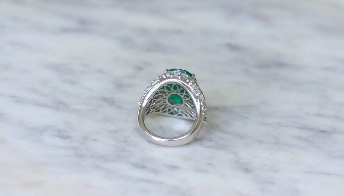 Bague Cocktail Emeraude Colombienne 11.53 Cts et Diamants - Castafiore