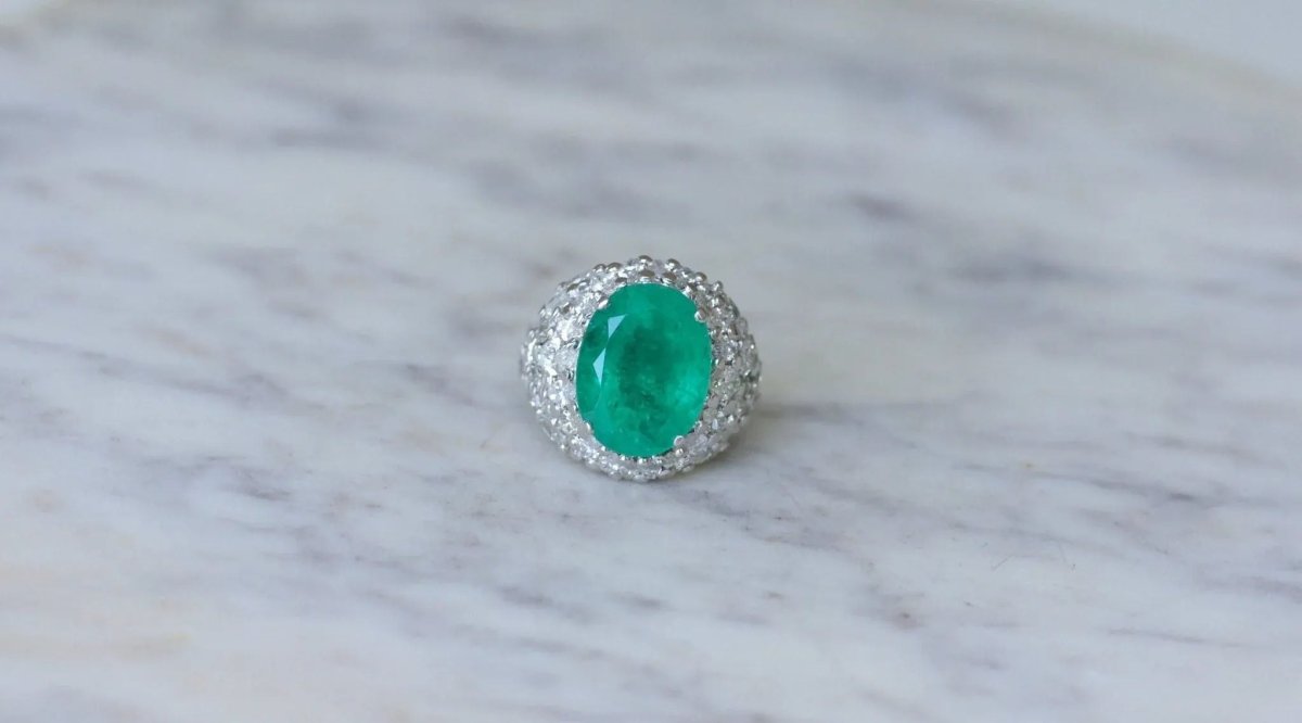 Bague Cocktail Emeraude Colombienne 11.53 Cts et Diamants - Castafiore