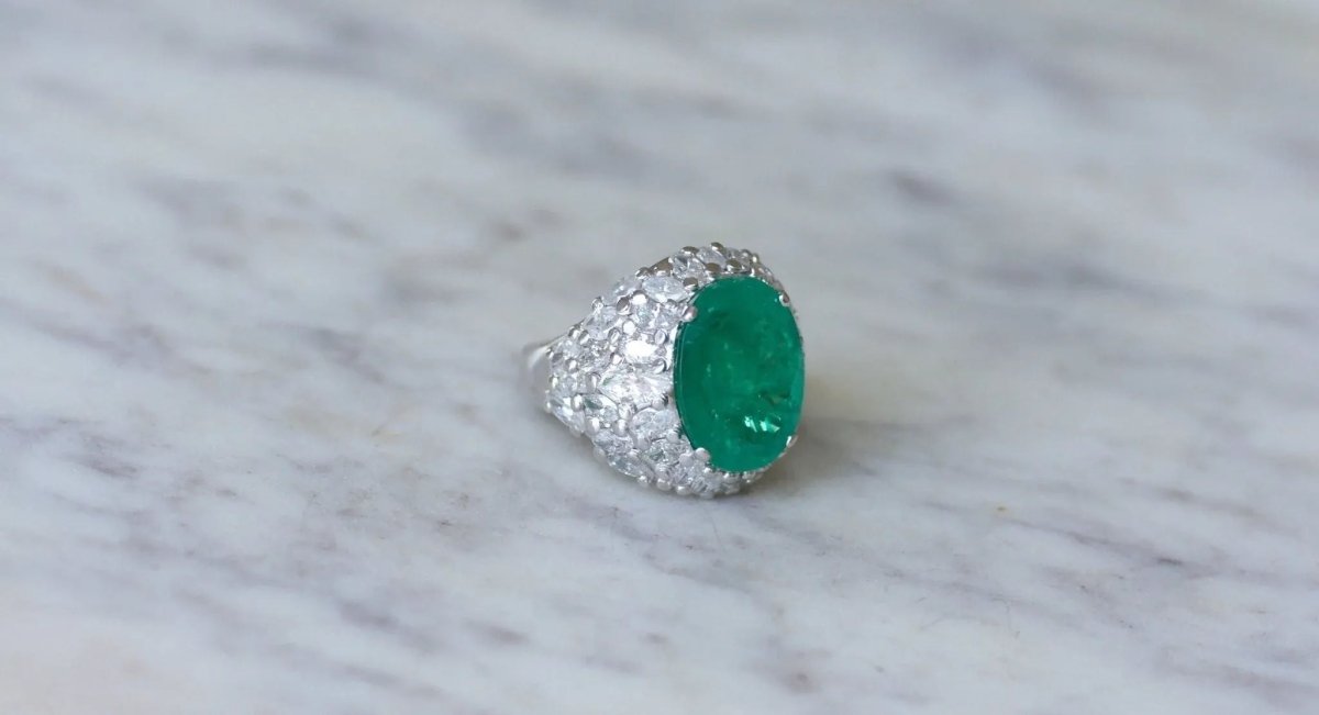 Bague Cocktail Emeraude Colombienne 11.53 Cts et Diamants - Castafiore